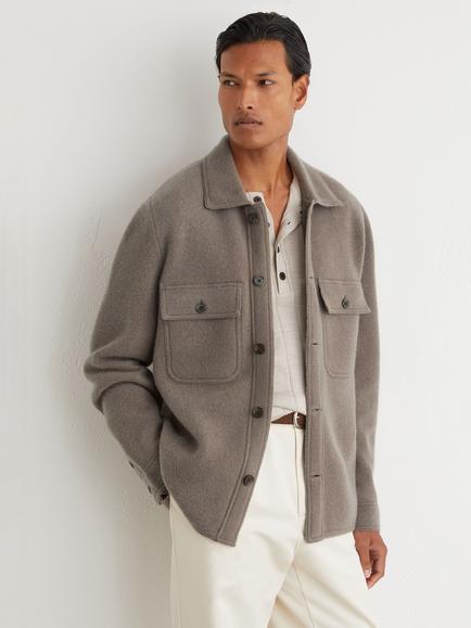 Reiss Banstead Regular Fit Wool Shirt, Navy, Taupe Brown