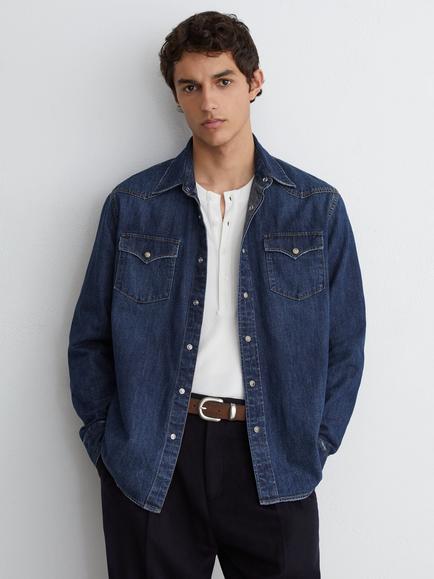 Reiss Mountain Cotton Rich Regular Fit Shirt, Indigo Blue, Indigo Blue