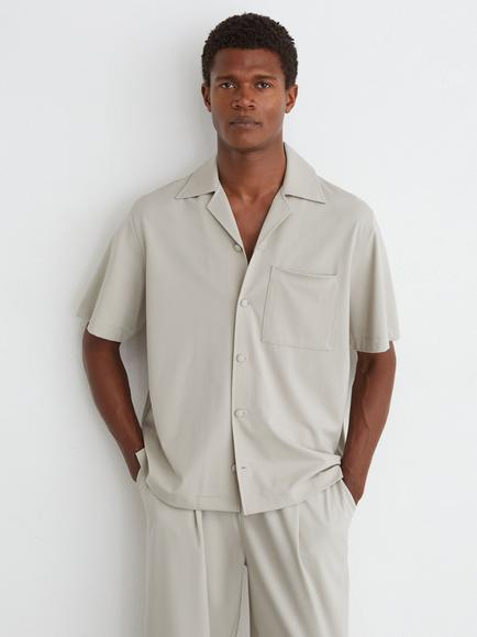 Reiss Russo Regular Fit Cuban Collar Shirt, Light Stone, Light Stone