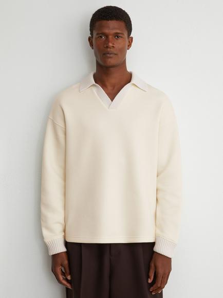 Reiss Beaton Cotton Rich Collared Jumper, Off White, Off White
