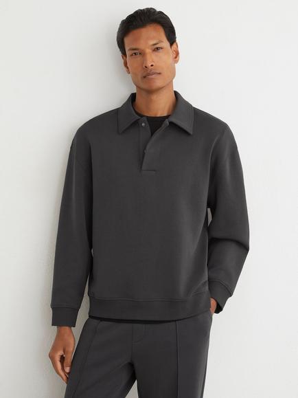 Reiss Brooks Collared Jumper, Charcoal Grey