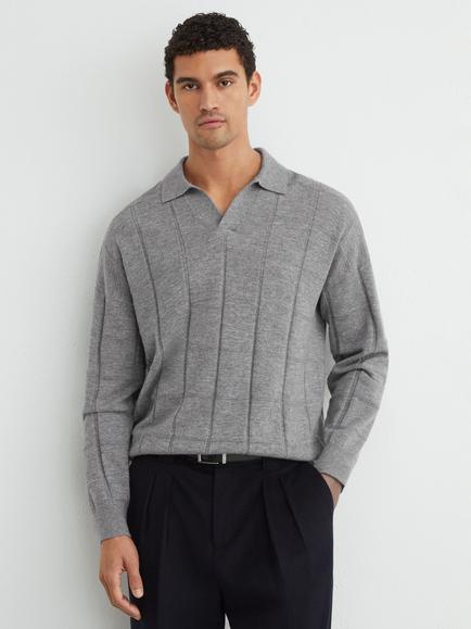 Reiss Compton Fine Knit Polo Neck Wool Jumper, Grey