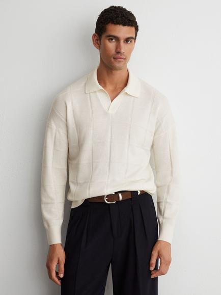 Reiss Compton Fine Knit Polo Neck Wool Jumper, White