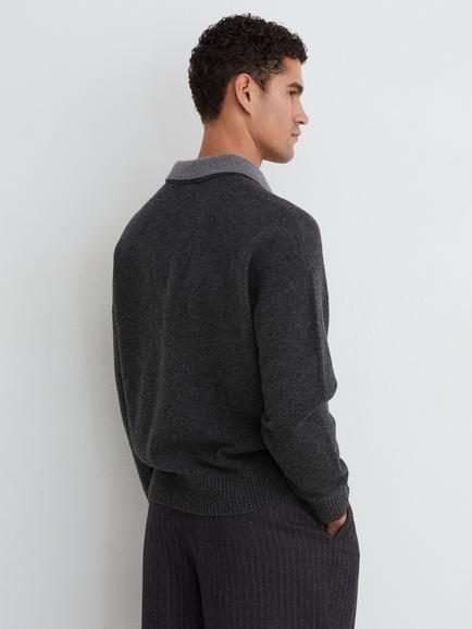 Reiss Corey Collared Wool Jumper, Charcoal Grey - view 2, Charcoal Grey