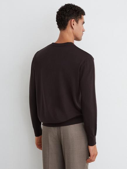 Reiss Earlsfield Wool V-Neck Jumper - view 2, Bitter Brown