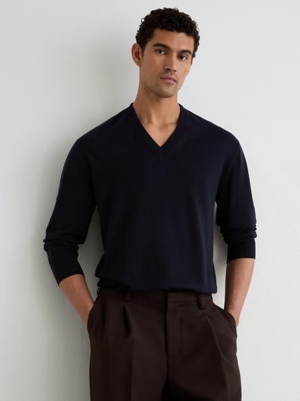 Reiss Earlsfield Wool V-Neck Jumper, Navy