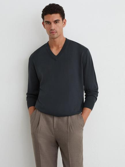 Reiss Earlsfield Wool V-Neck Jumper, Vulcan Grey