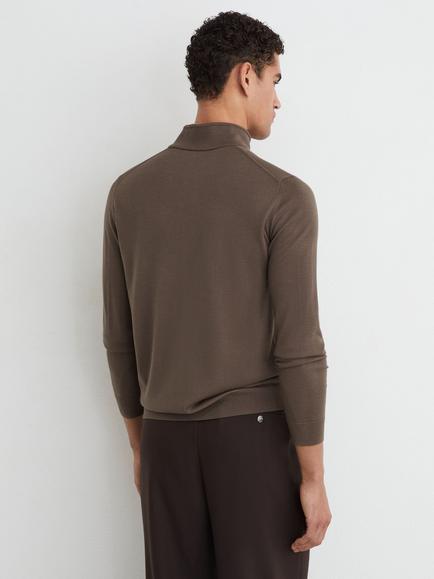 Reiss Farnham Ridge Button Neck Wool Jumper, Ridge Brown - view 2, Ridge Brown