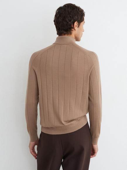 Reiss Findlay Zip-Neck Wool Jumper, Camel Brown - view 2, Camel Brown
