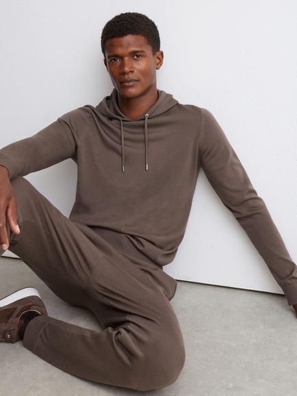 Reiss Holland Wool Pullover Hoodie, Ridge Brown - view 2, Ridge Brown