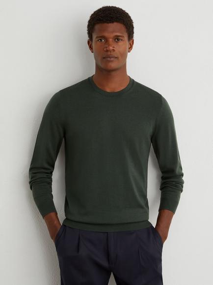 Reiss Wessex Crew Neck Wool Jumper, Dark Green