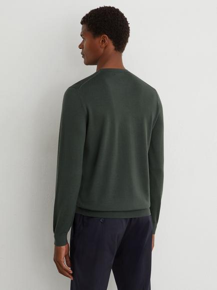 Reiss Wessex Crew Neck Wool Jumper - view 2, Dark Green