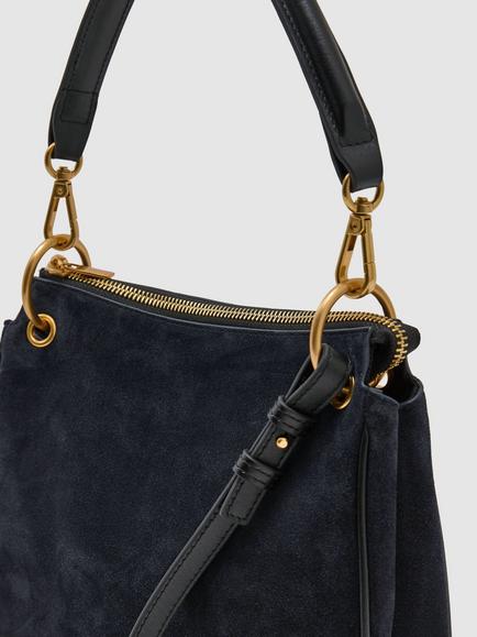 Reiss Colette Suede Crossbody Bag - view 2, Navy