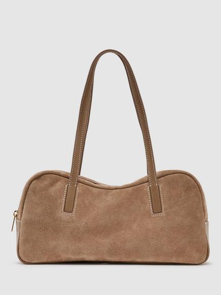Reiss Alma Suede and Leather Bowling Bag, Taupe - view 2, Taupe
