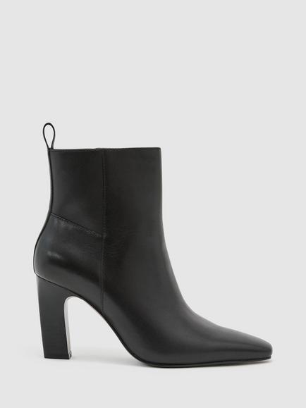 Reiss Blakely Chiselled Toe Leather Ankle Boots, Black