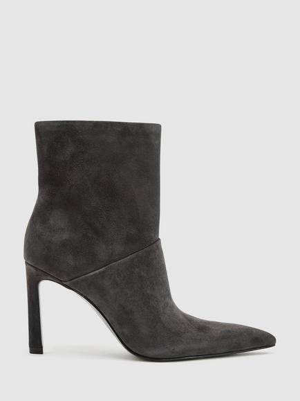 Reiss Jessica Suede Pointed Toe Stiletto Heel Ankle Boots, Grey, Grey
