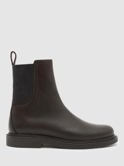 Reiss Lennon Leather Flat Ankle Boots, Chocolate, Chocolate