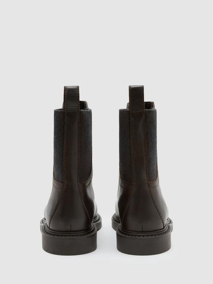 Reiss Lennon Leather Flat Ankle Boots, Chocolate - view 2, Chocolate
