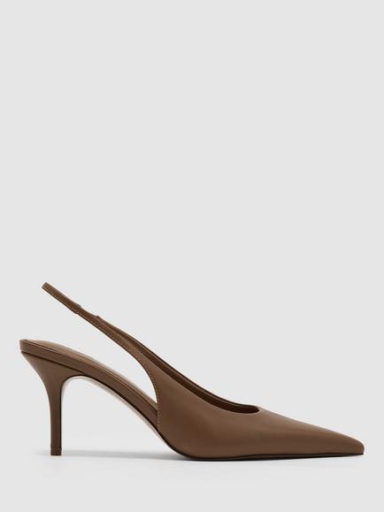 Reiss Camilla Leather Slingback Court Shoes, Tan, Tan