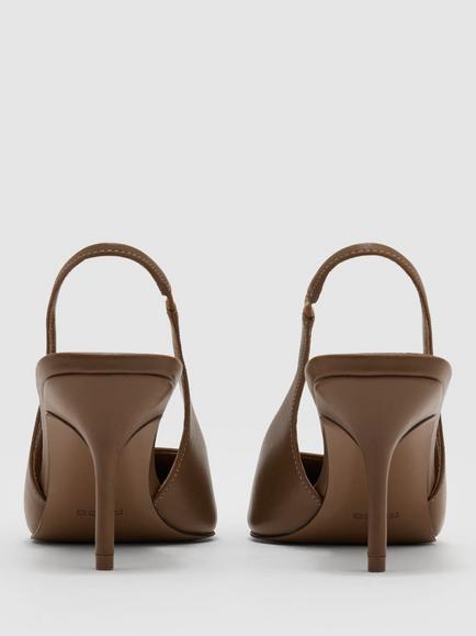 Reiss Camilla Leather Slingback Court Shoes, Tan - view 2, Tan