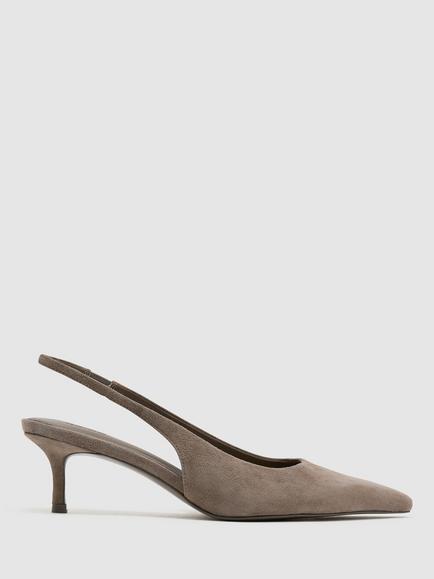 Reiss Carla Suede Kitten Heel Slingback Court Shoes, Taupe, Taupe