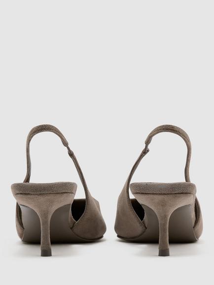Reiss Carla Suede Kitten Heel Slingback Court Shoes, Taupe - view 2, Taupe