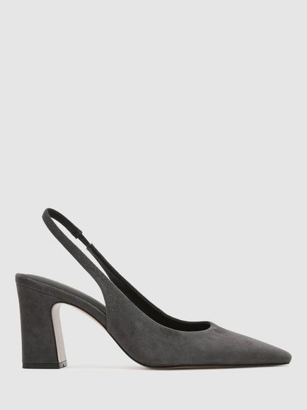 Reiss Lorena Suede Slingback Court Shoes, Grey, Grey