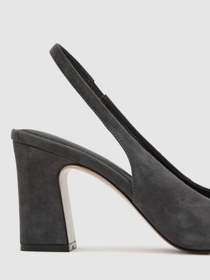 Reiss Lorena Suede Slingback Court Shoes, Grey - view 2, Grey