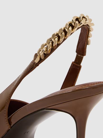 Reiss Lucia Patent Leather Chain Detail Court Shoes, Camel - view 2, Camel