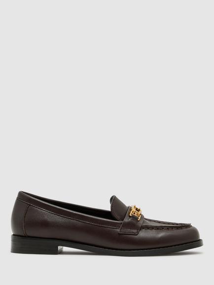Reiss Rita Leather Hardware Detail Loafers, Chocolate, Chocolate