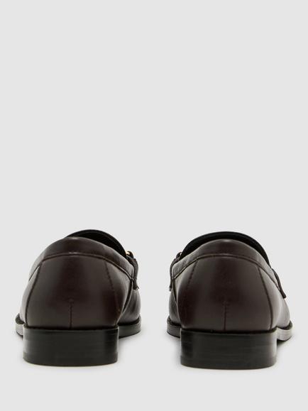 Reiss Rita Leather Hardware Detail Loafers, Chocolate - view 2, Chocolate