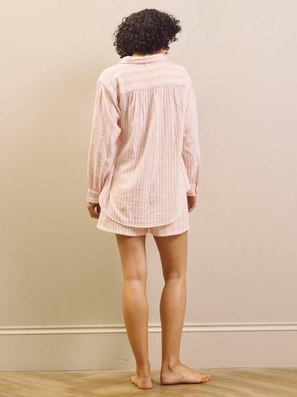 Their Nibs Baby Pink Multi Stripe Boyfriend Shirt Short Pyjama Set, Pink - view 2, Pink