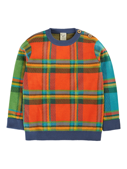 Frugi Kids' Elwood Knit Jumper, Rainbow Tartan, Rainbow Tartan