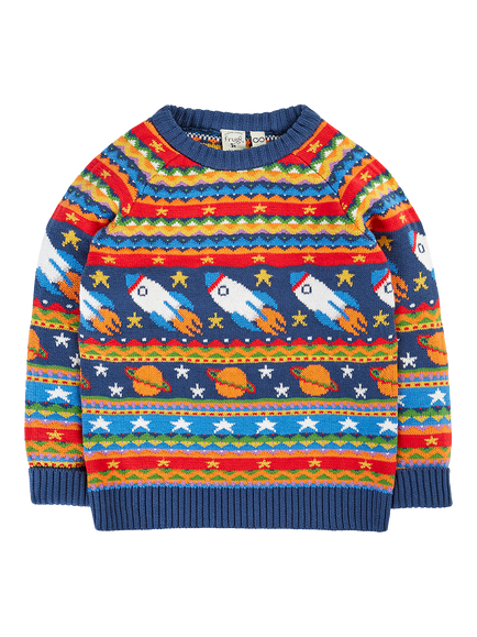 Frugi Kids' Fowey Fairisle Jumper, Space Fair Isle, Space Fair Isle