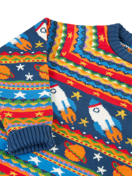 Frugi Kids' Fowey Fairisle Jumper, Space Fair Isle - view 2, Space Fair Isle