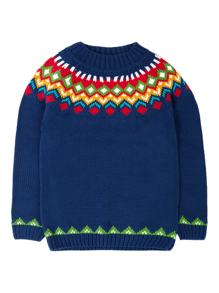 Frugi Kids' Fyfe Knitted Jumper, Navy/Fair Isle, Navy/Fair Isle