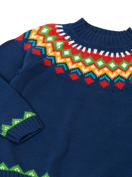 Frugi Kids' Fyfe Knitted Jumper, Navy/Fair Isle - view 2, Navy/Fair Isle
