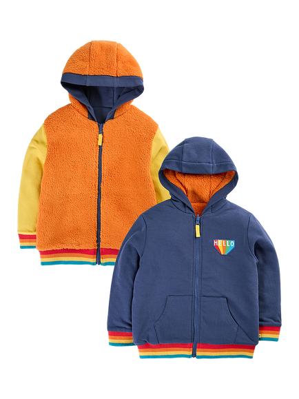 Frugi Kids' Helston Reversible Hoodie, Navy/Hello, Navy/Hello