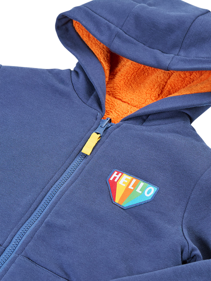 Frugi Kids' Helston Reversible Hoodie, Navy/Hello - view 2, Navy/Hello