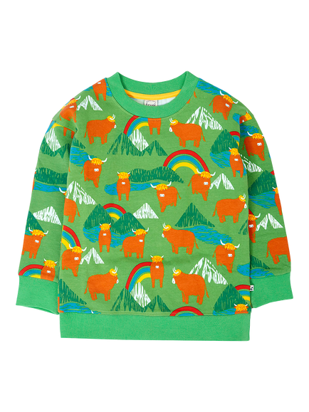 Frugi Kids' Mawnan Sweatshirt, Multi, Palm Highland Cows