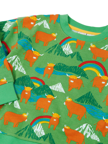 Frugi Kids' Mawnan Sweatshirt, Multi - view 2, Palm Highland Cows