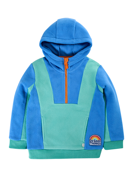 Frugi Kids' Wander Fleece Hoodie, Blue, Blue Multi