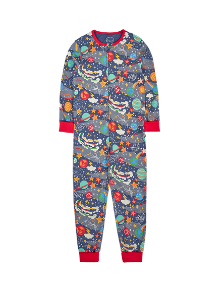 Frugi Kids' Zelah Zip Up All In One, Blue, Blue Multi