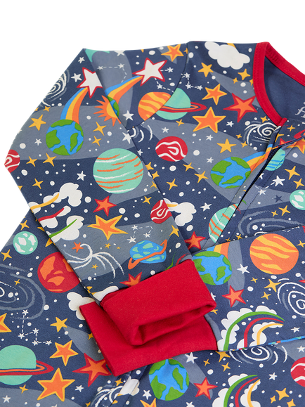 Frugi Kids' Zelah Zip Up All In One, Blue - view 2, Blue Multi