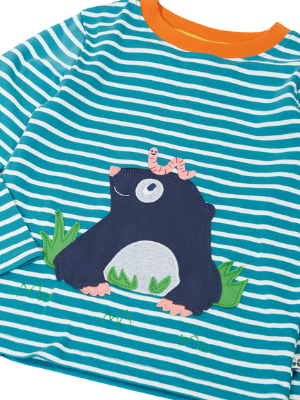 Frugi Kids' Discovery Circular Top, Multi - view 2, Boatbluebreton/Mole