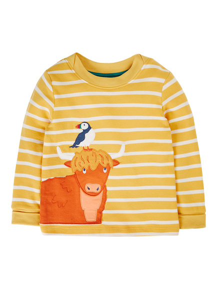 Frugi Kids' Easy On Highland Cow Top, Multi, Bmblebeebrton/Hlands