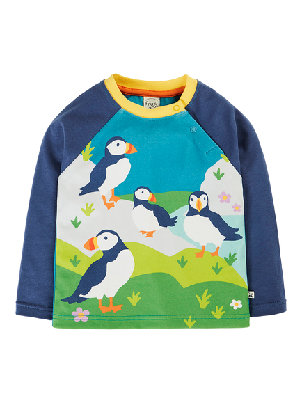 Frugi Kids' Horizon Raglan Top, Navy Blue, Navy Blue/Puffin