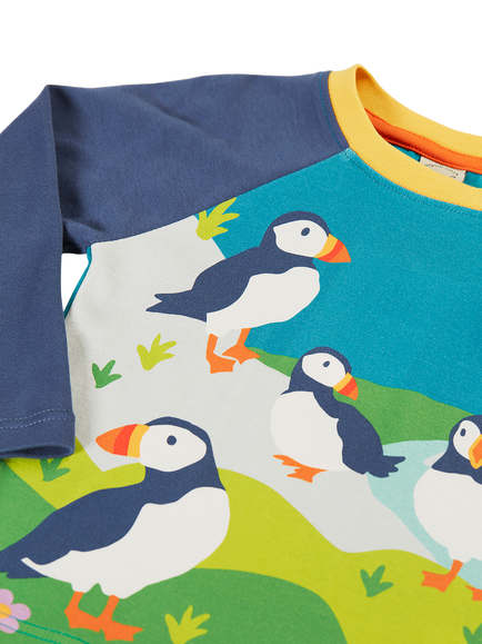 Frugi Kids' Horizon Raglan Top, Navy Blue - view 2, Navy Blue/Puffin
