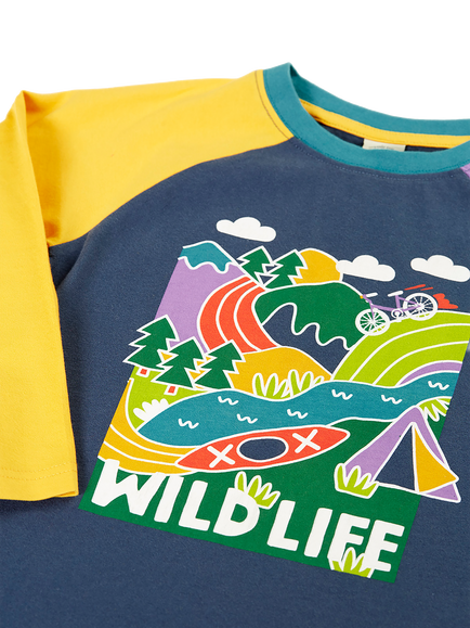 Frugi Kids' Horizon Raglan Top, Navy/Blue Wildlife - view 2, Navy Blue/Wildlife