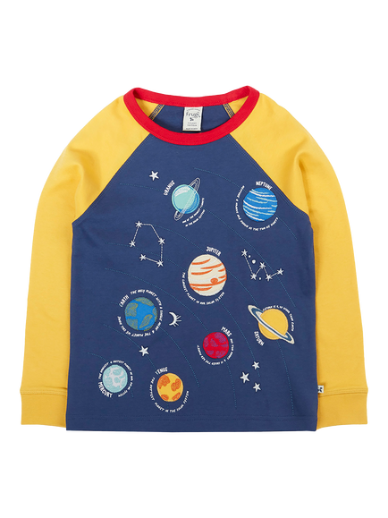 Frugi Kids' Jake Applique Top, Navy, Navyblue/Solarsystem